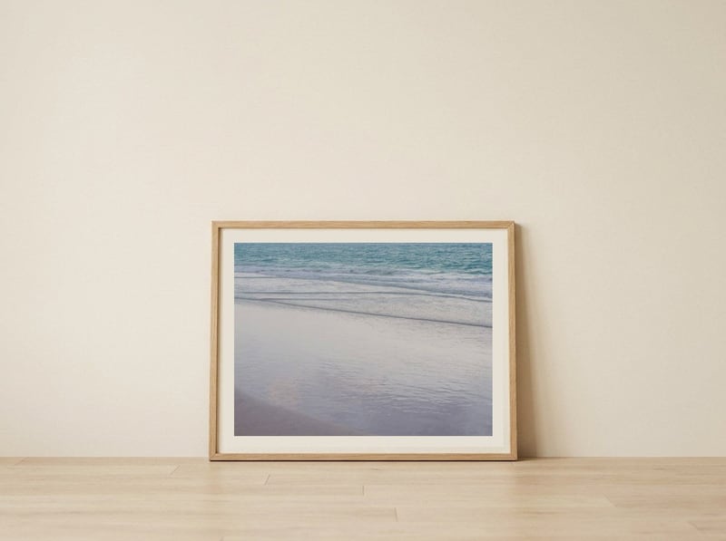 Calm Beach Waves — framed, leaning against the wall