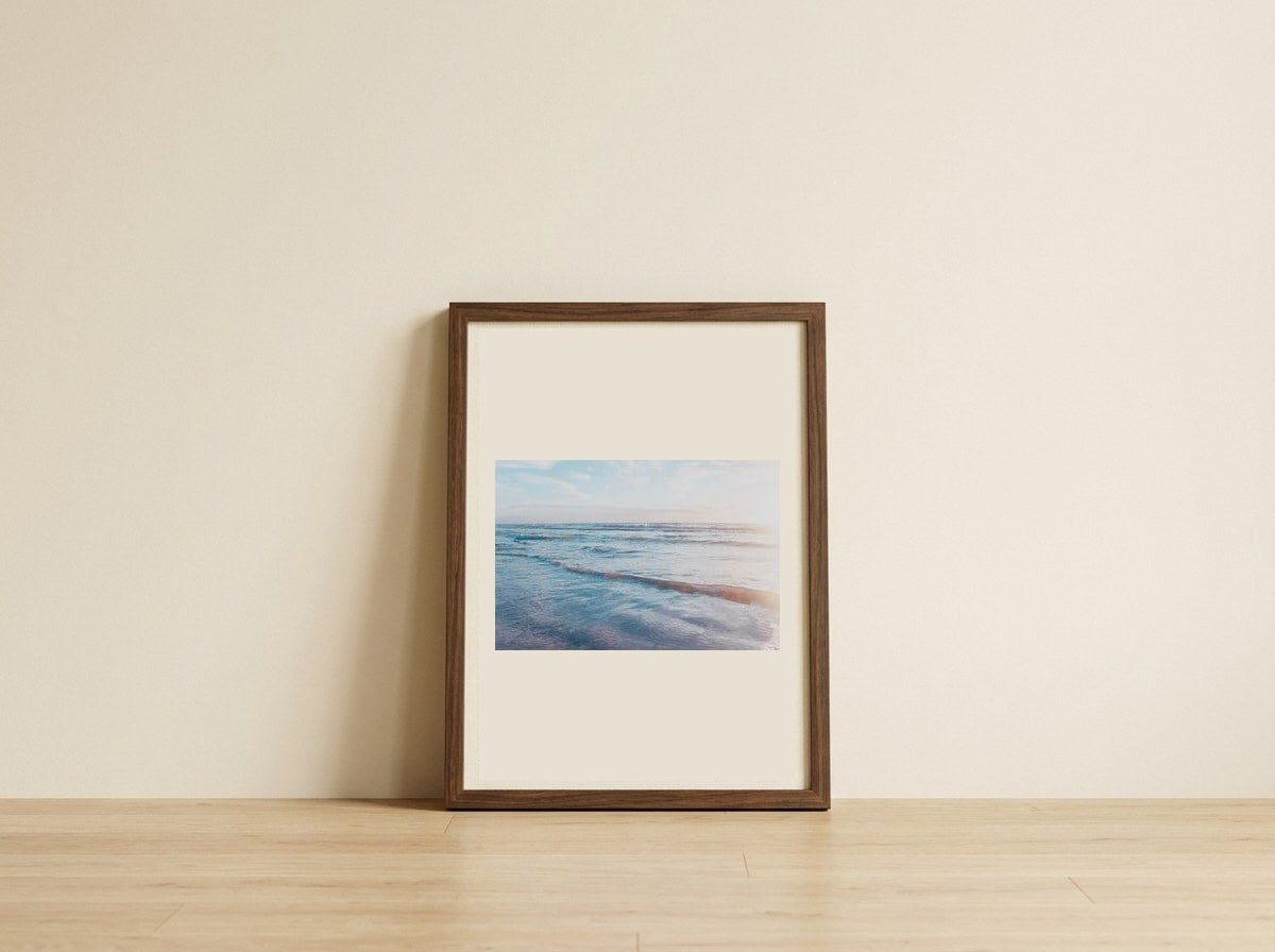 Peaceful Ocean Waves — framed, leaning against the wall