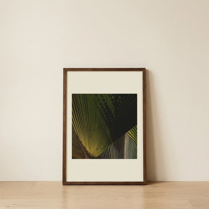 Radiant Palm Leaf — framed, leaning against the wall