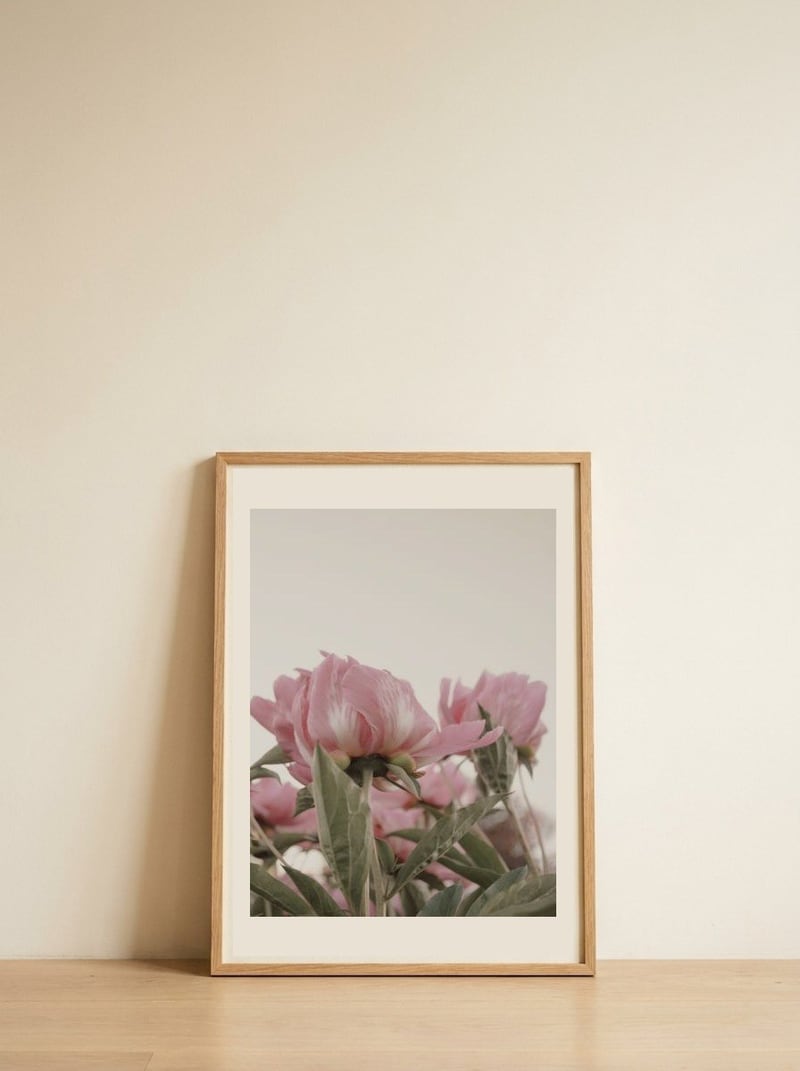 Gentle Pink Peonies — framed, leaning against the wall