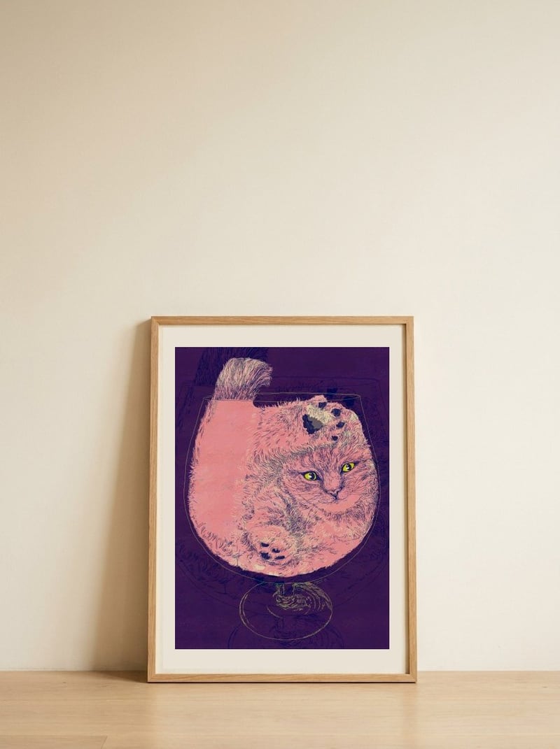Fluffy Cat In Glass — framed, leaning against the wall