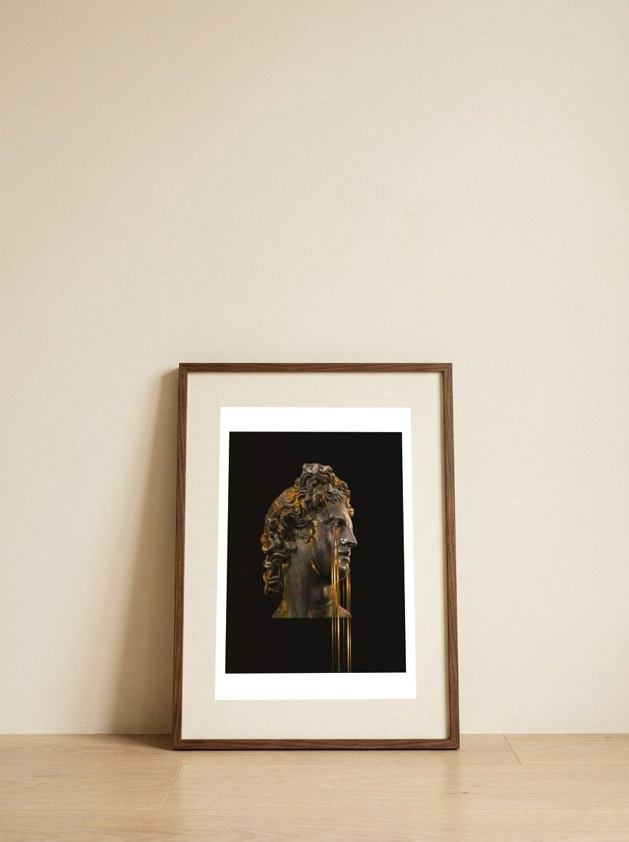 Hunter — framed, leaning against the wall