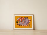 Relaxing Beach Cat — framed, leaning against the wall thumbnail