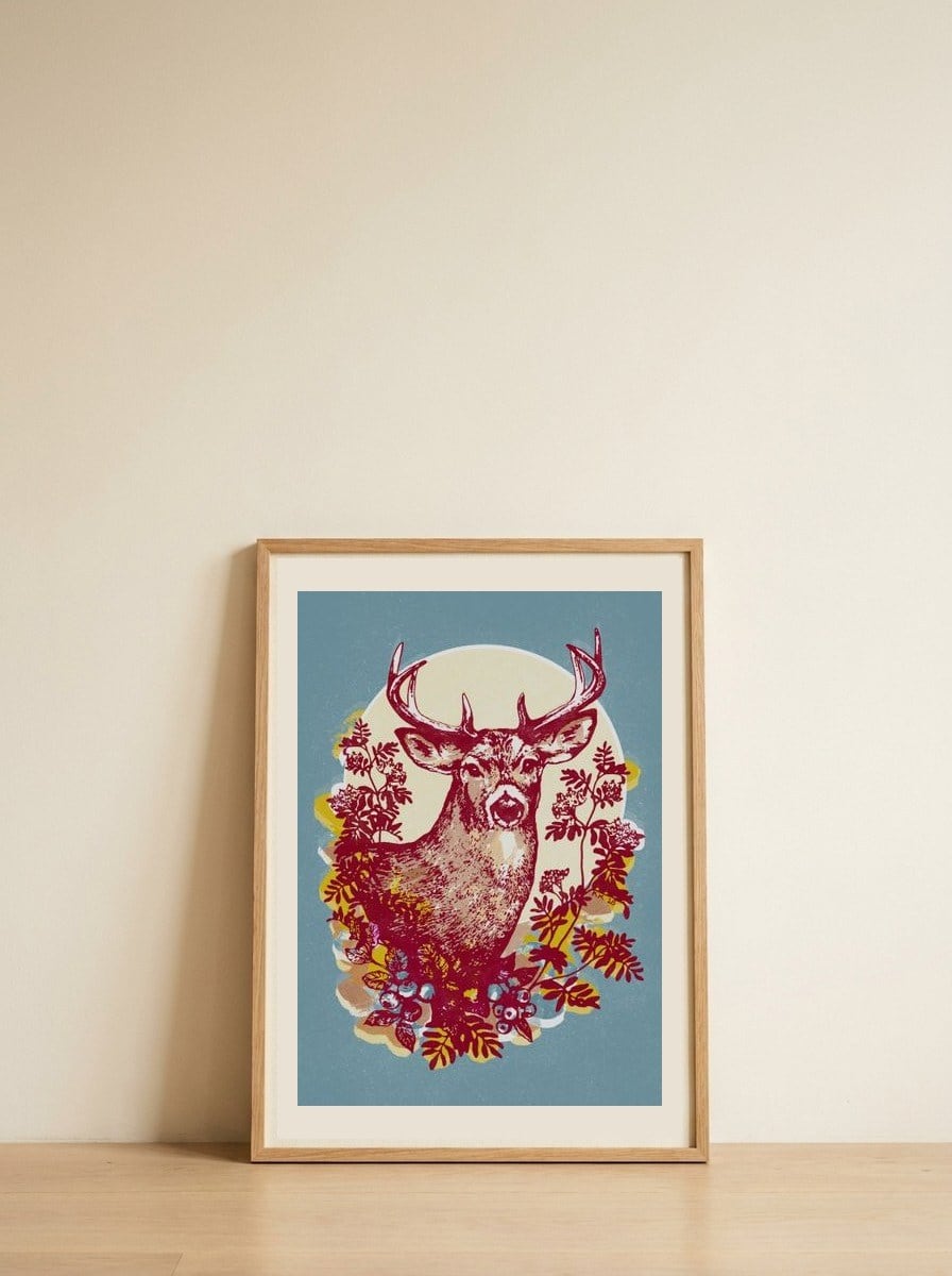Elegant Forest Stag — framed, leaning against the wall