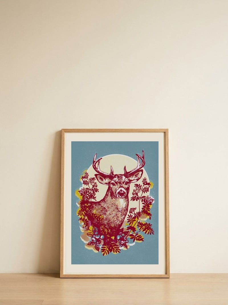 Elegant Forest Stag — framed, leaning against the wall