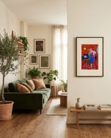 Mid-Century Rabbit Romance framed in a grounding room thumbnail