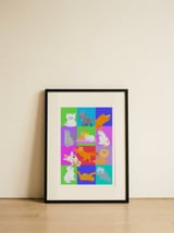 Colorful Cat Grid — framed, leaning against the wall thumbnail