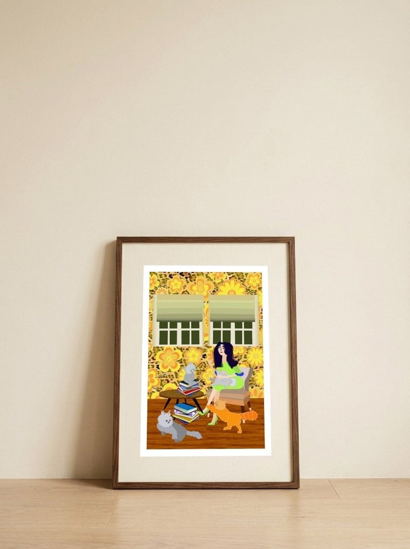 Retro Cat Lady — framed, leaning against the wall