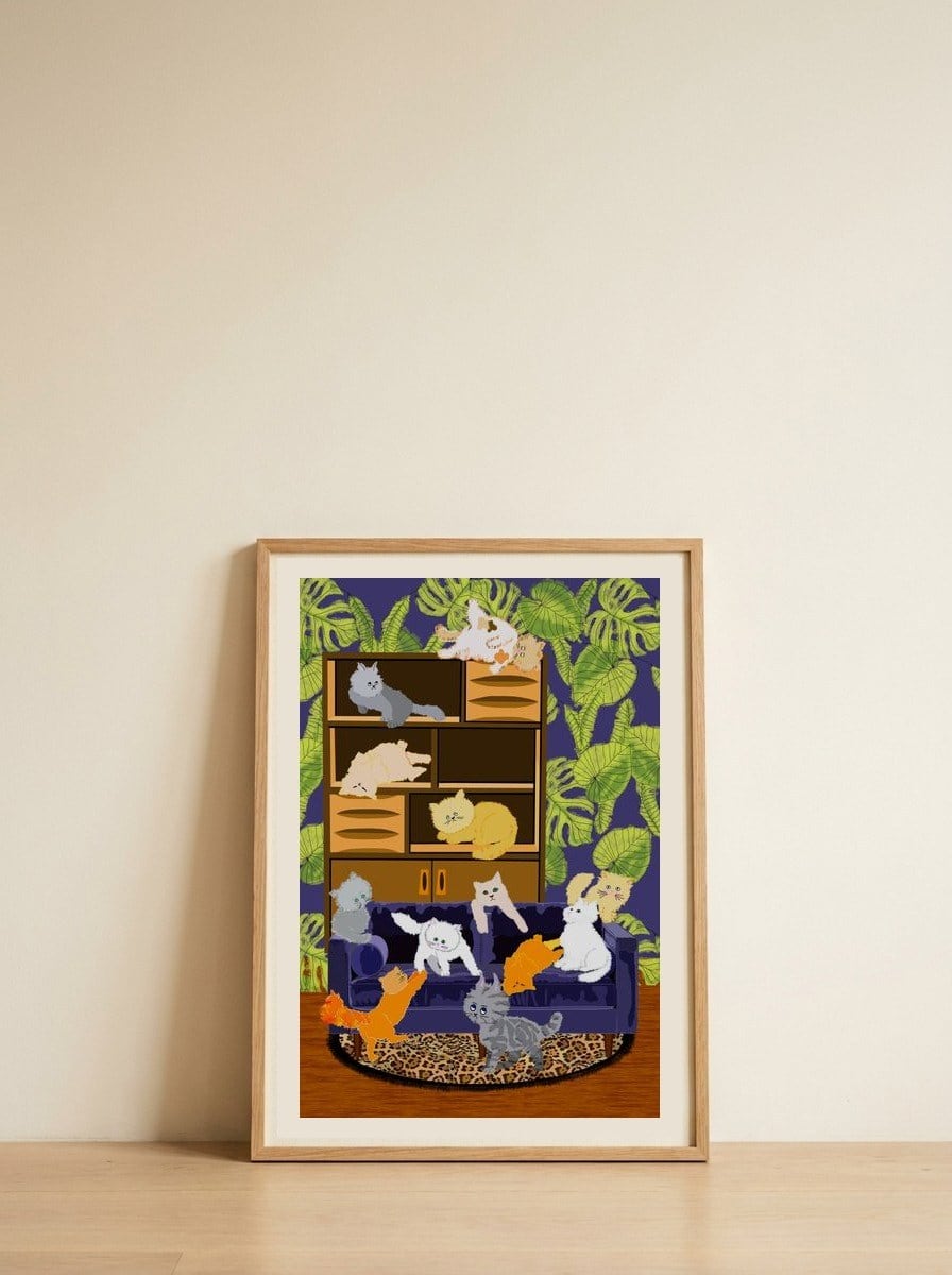Kitten Chaos Cozy Home — framed, leaning against the wall