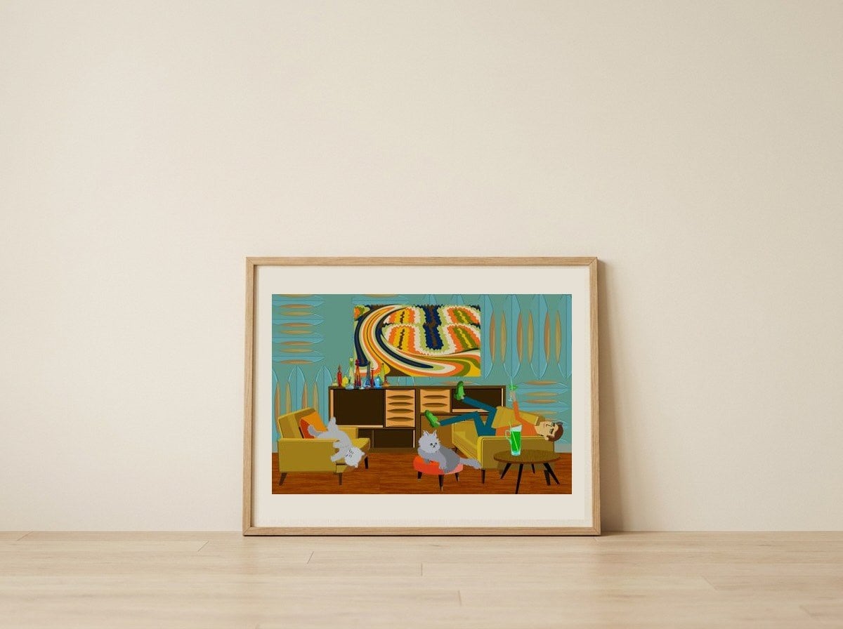 Relaxed Midcentury Home — framed, leaning against the wall
