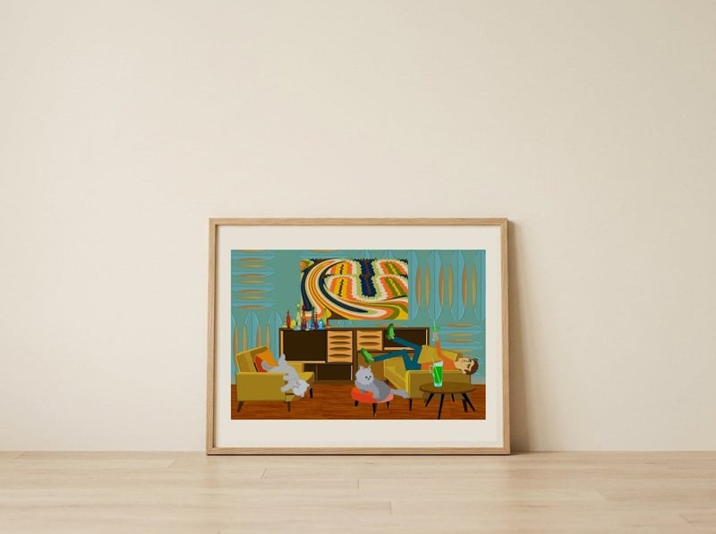 Relaxed Midcentury Home — framed, leaning against the wall