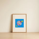 Sleeping Cat Pool Float — framed, leaning against the wall thumbnail