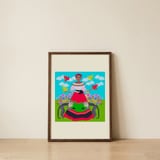 Vibrant Folk Portrait — framed, leaning against the wall thumbnail