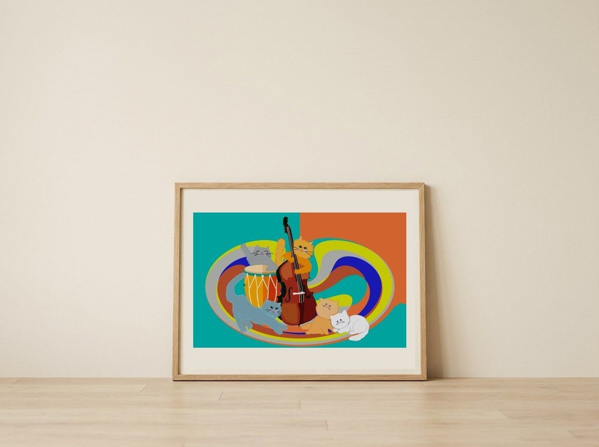 Jazz Cats Band — framed, leaning against the wall