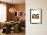 Cat and Colorful Glass Bottles – Retro Whimsical Illustration framed in a intimate room thumbnail