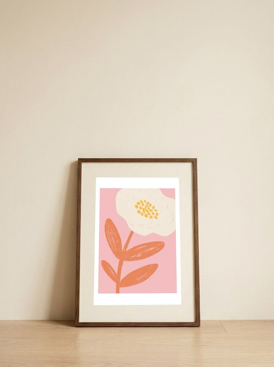 Modern Pink Flower — framed, leaning against the wall