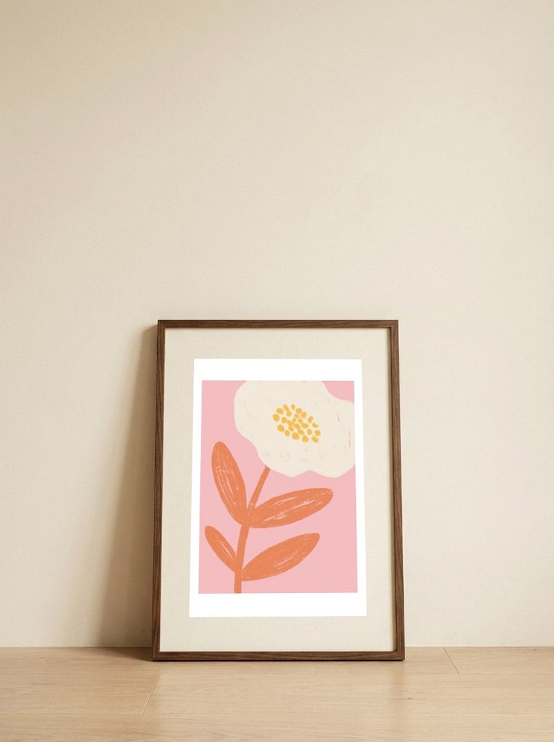 Modern Pink Flower — framed, leaning against the wall