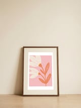 Pink Modern Floral Drawing — framed, leaning against the wall thumbnail