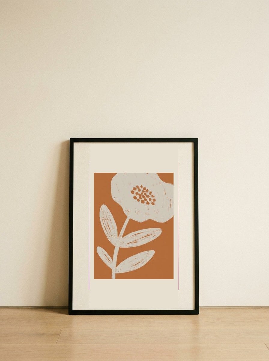 Modern Terracotta Flower — framed, leaning against the wall