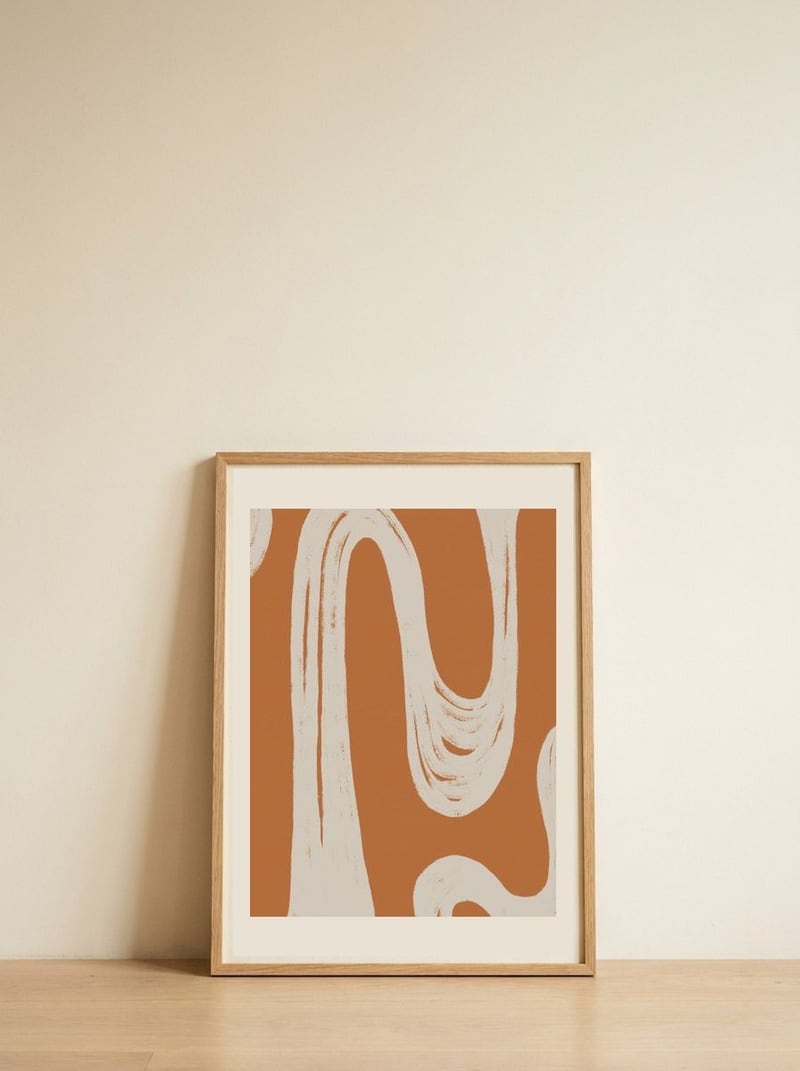 Organic Terracotta Curves — framed, leaning against the wall