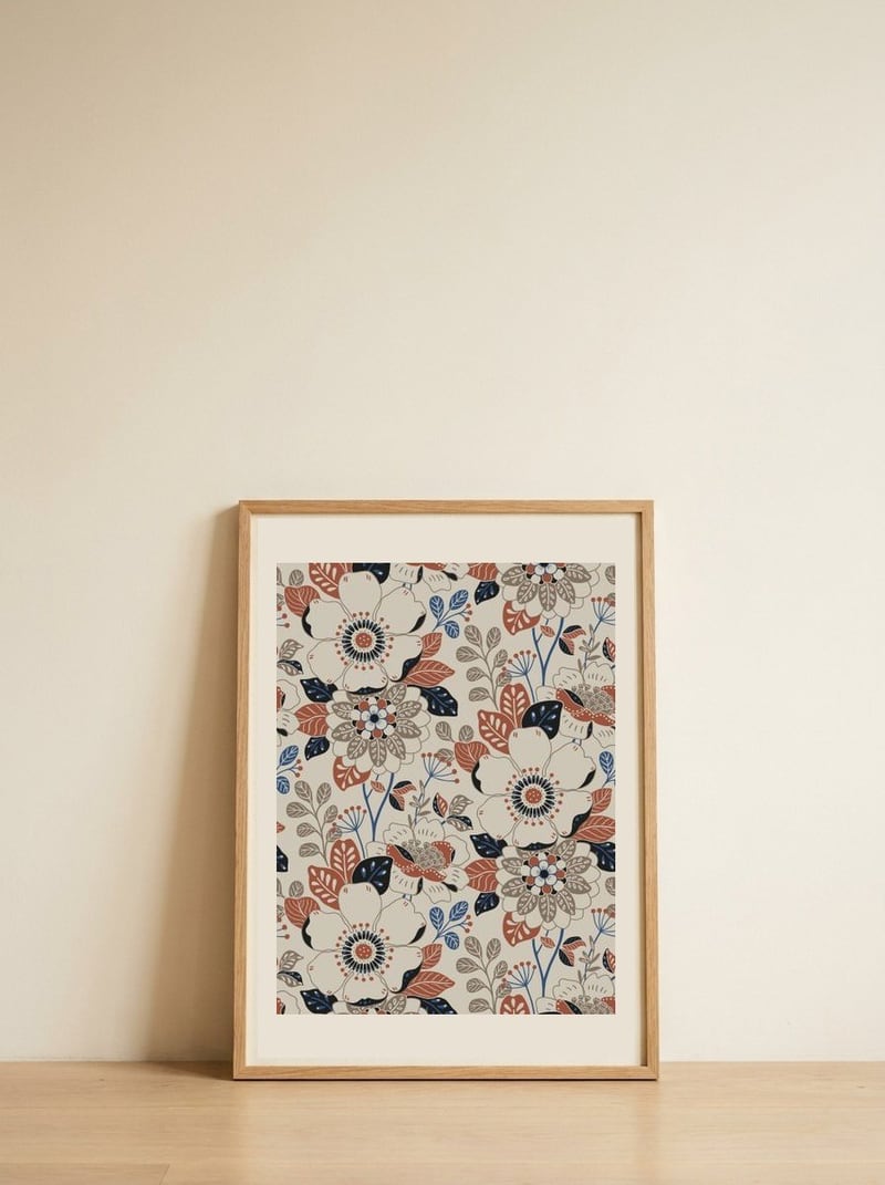 Vintage Floral Pattern — framed, leaning against the wall