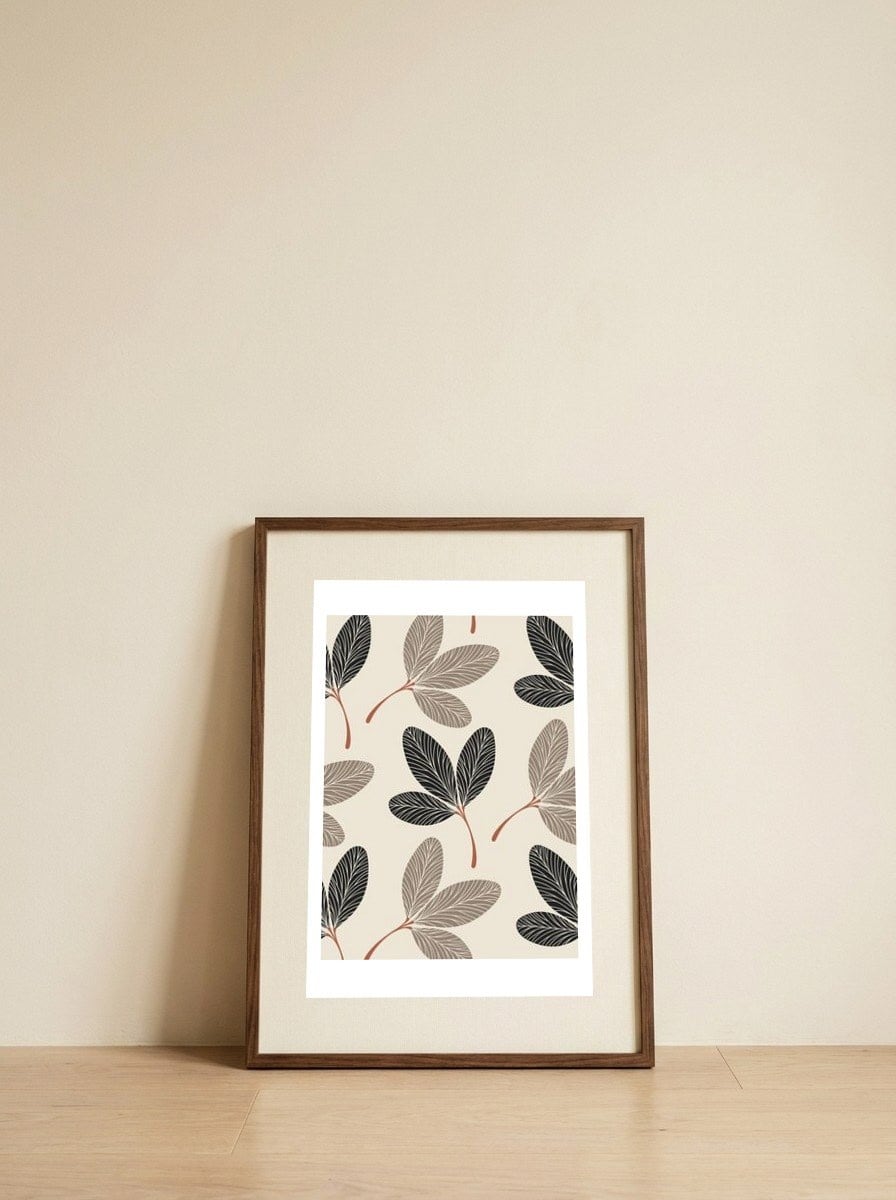 Modern Botanical Leaves — framed, leaning against the wall