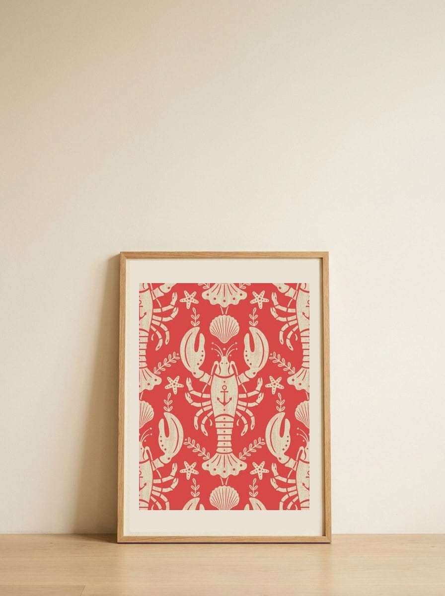 Nautical Lobster Pattern — framed, leaning against the wall