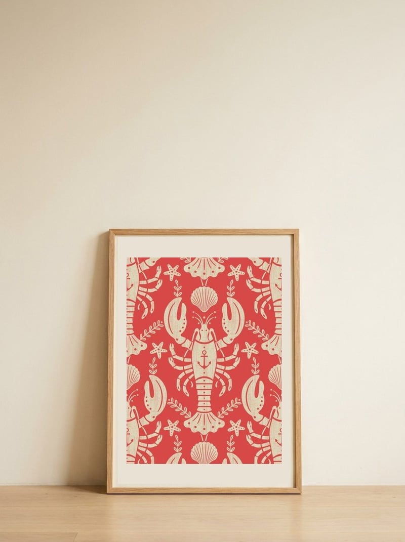Nautical Lobster Pattern — framed, leaning against the wall