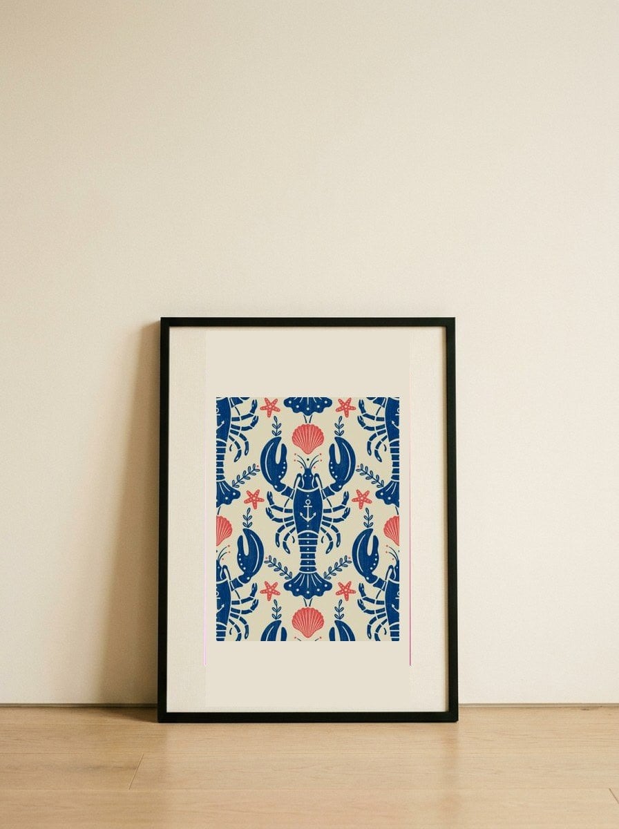 Nautical Lobster Pattern — framed, leaning against the wall
