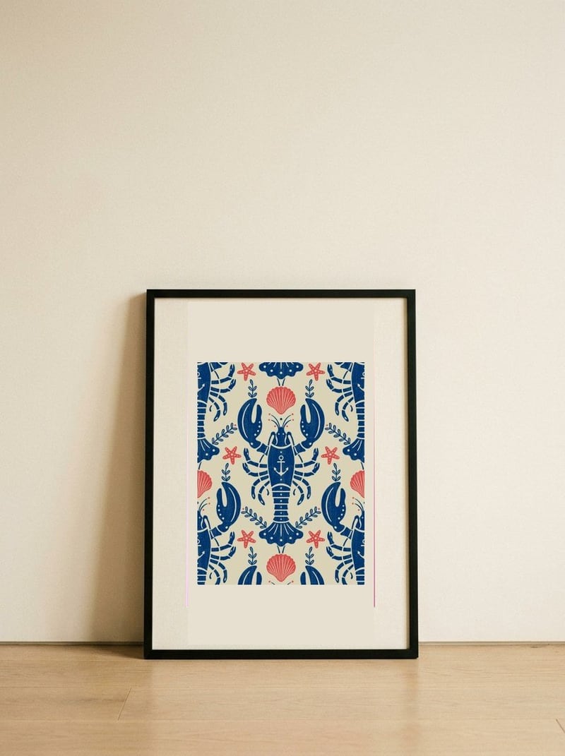 Nautical Lobster Pattern — framed, leaning against the wall