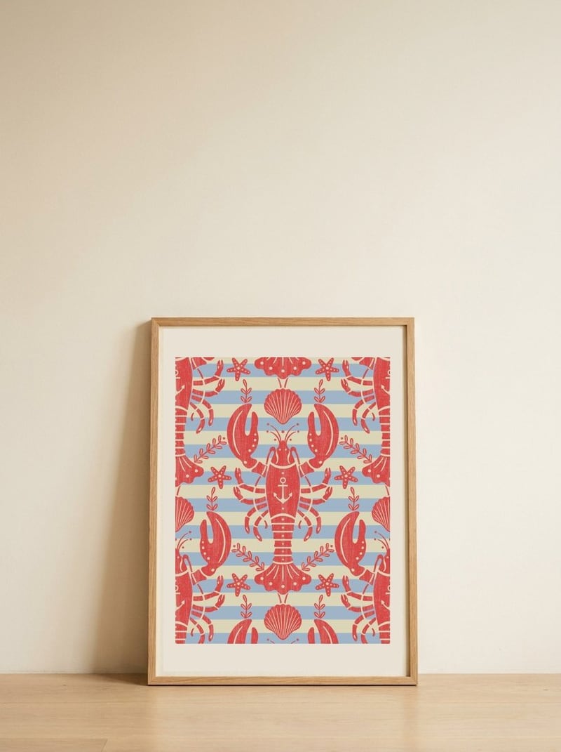 Nautical Lobster Pattern — framed, leaning against the wall