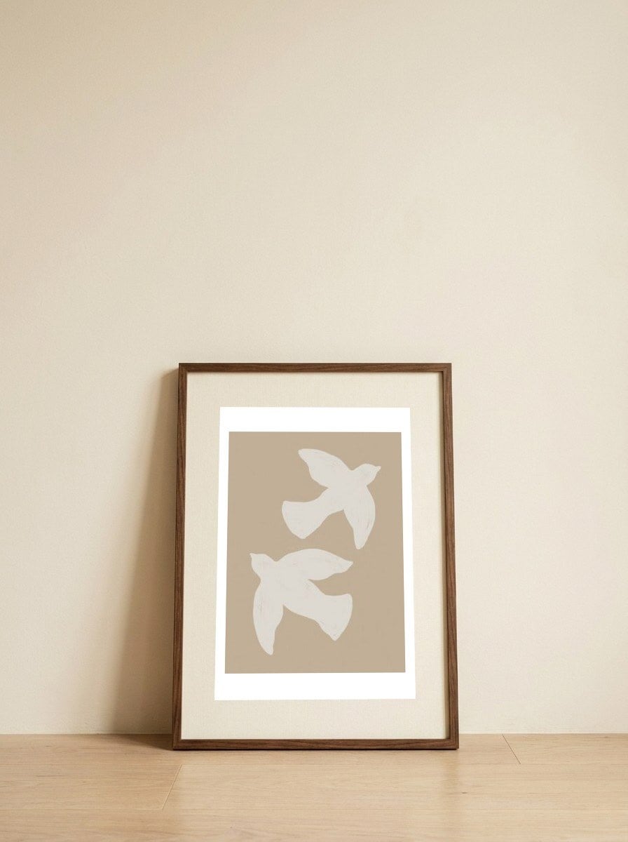 Flying Peace Doves — framed, leaning against the wall