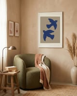 Blue Flying Birds framed in a tender room thumbnail
