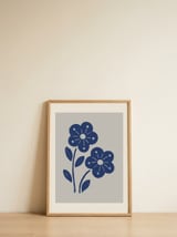 Blue Folk Flowers — framed, leaning against the wall thumbnail