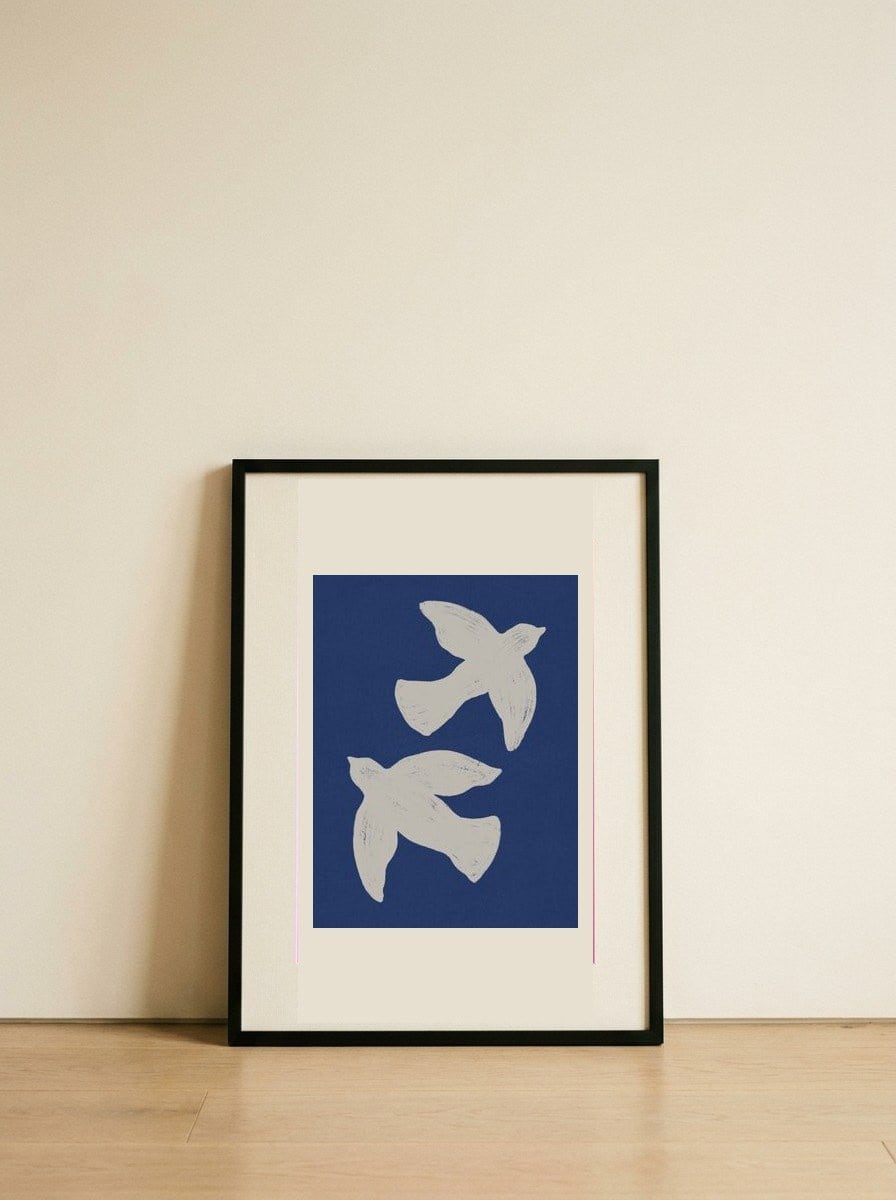 Peaceful Flying Doves — framed, leaning against the wall