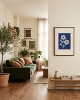 Indigo Folk Flowers framed in a grounding room thumbnail