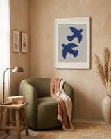 Blue Flying Birds framed in a tender room thumbnail