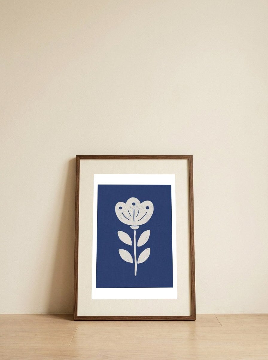Simple Folk Flower — framed, leaning against the wall