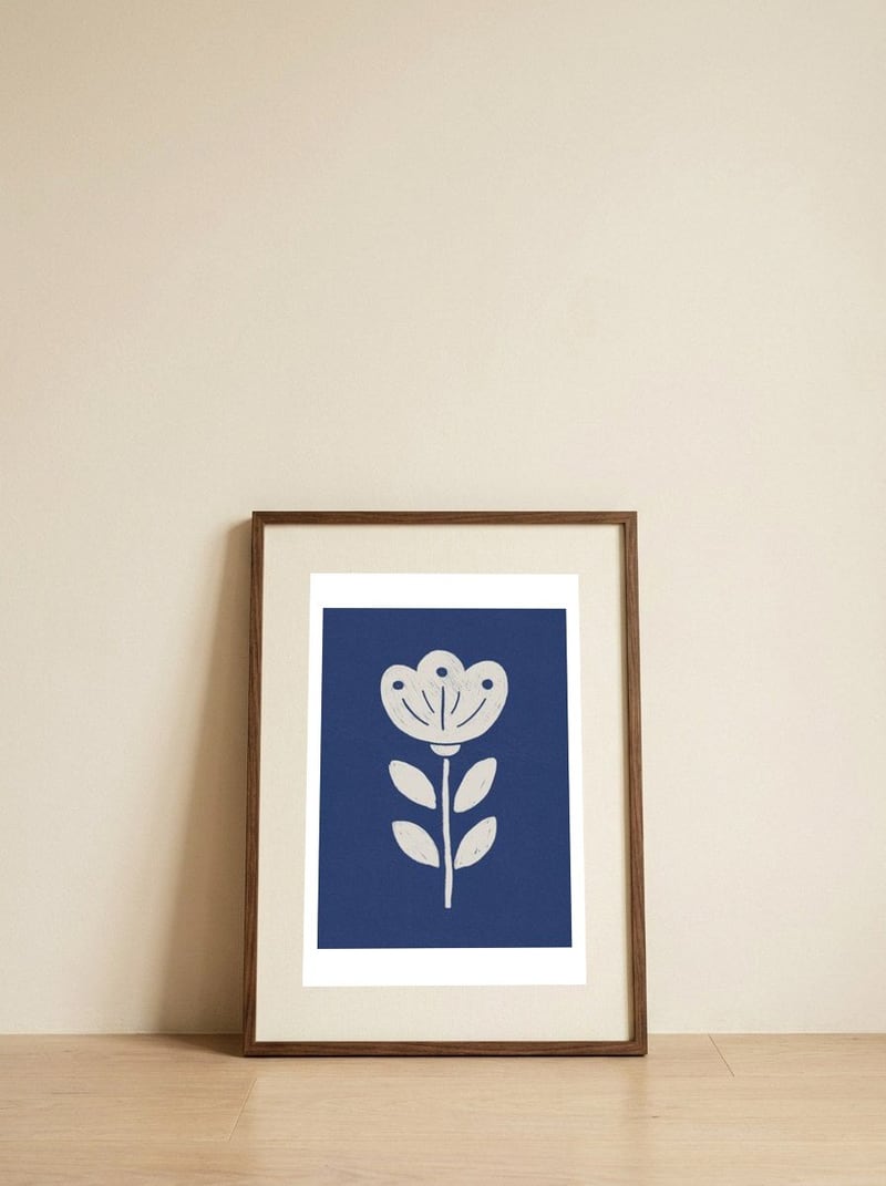 Simple Folk Flower — framed, leaning against the wall