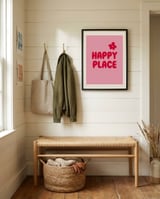 Happy Place Pink Flower framed in a relaxed room thumbnail