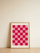 Vibrant Red Pink Checkers — framed, leaning against the wall thumbnail
