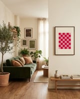 Vibrant Red Pink Checkers framed in a grounding room thumbnail