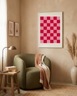 Vibrant Red Pink Checkers framed in a tender room thumbnail