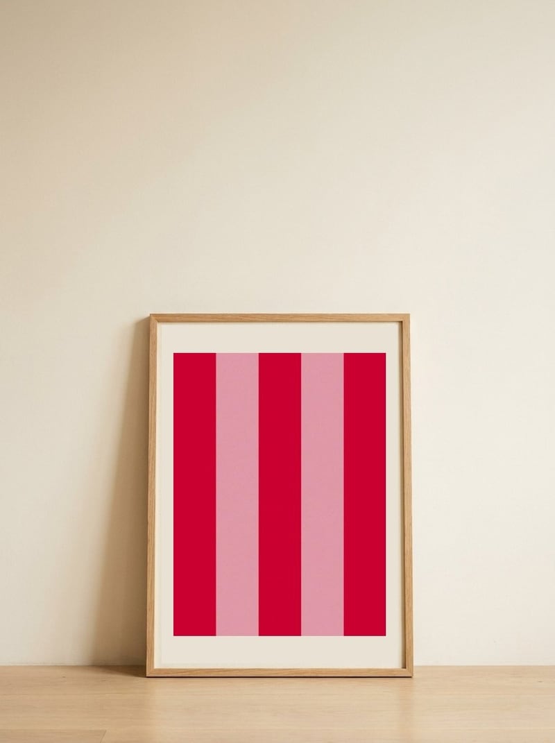 Red Pink Stripes — framed, leaning against the wall