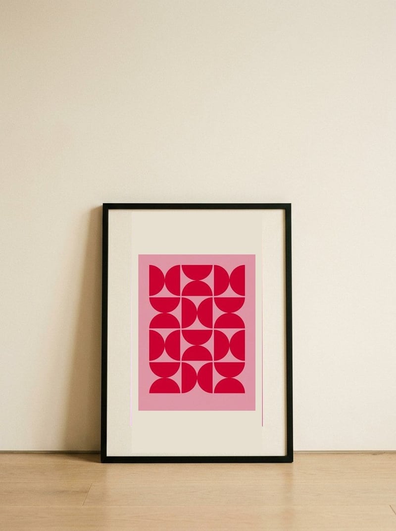 Modern Pink Semicircle Pattern — framed, leaning against the wall