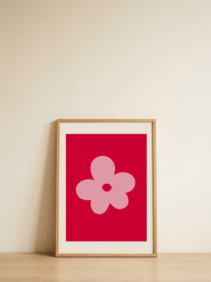 Sweet Pink Flower — framed, leaning against the wall