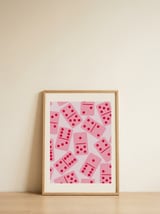 Pink Dominoes Pattern — framed, leaning against the wall thumbnail