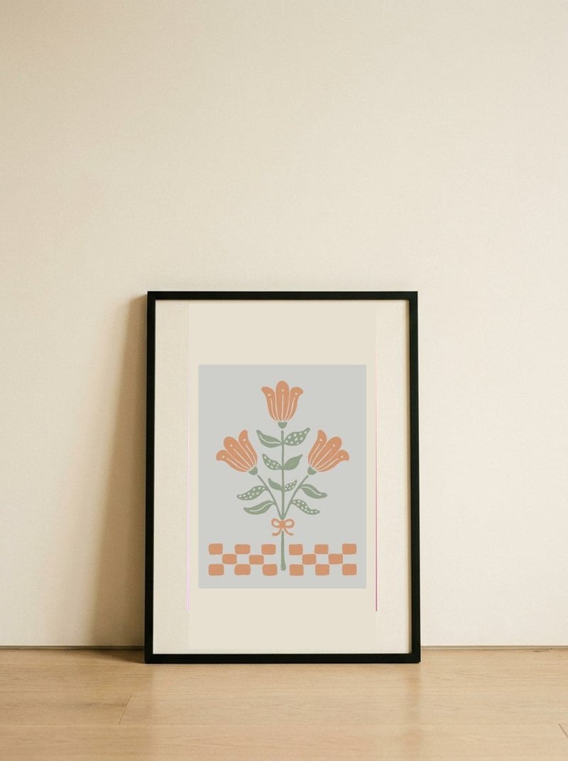 Whimsical Folk Flowers — framed, leaning against the wall