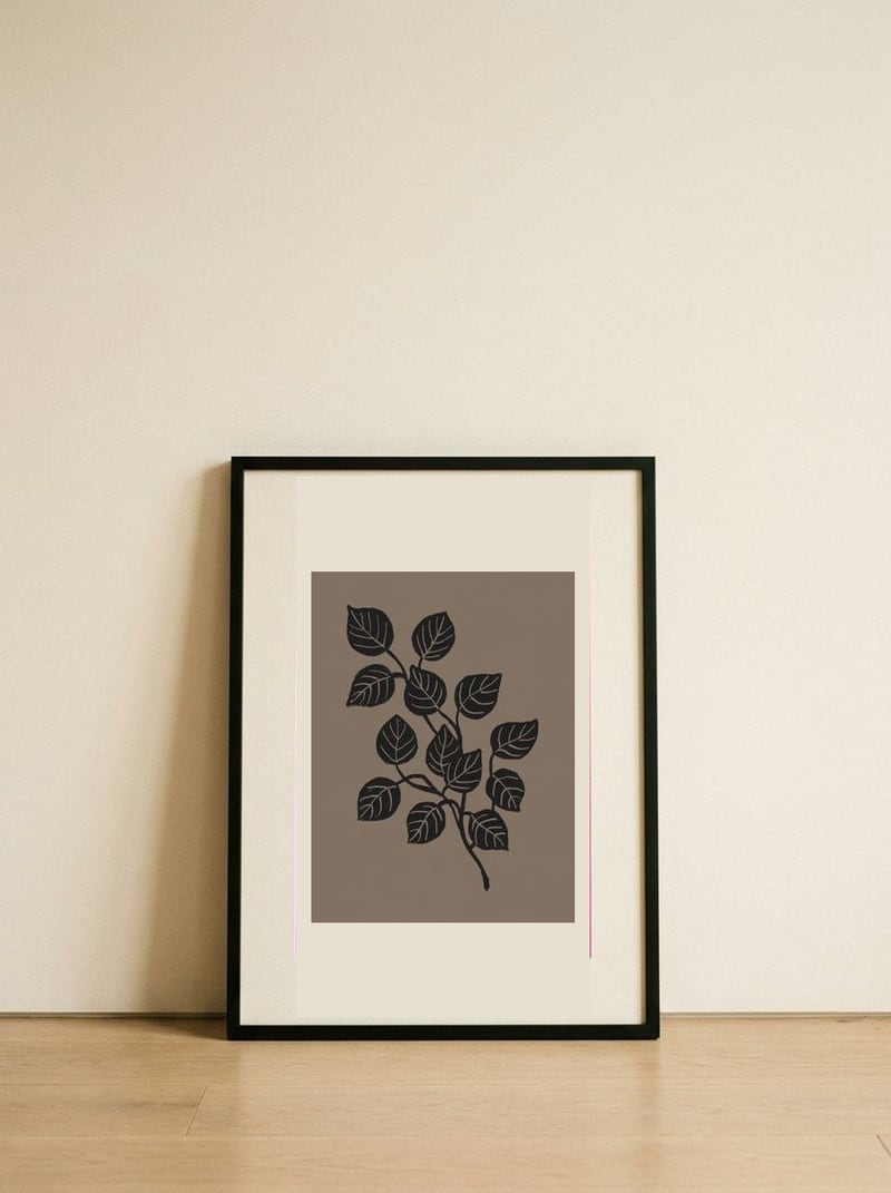 Minimalist Botanical Leaves — framed, leaning against the wall
