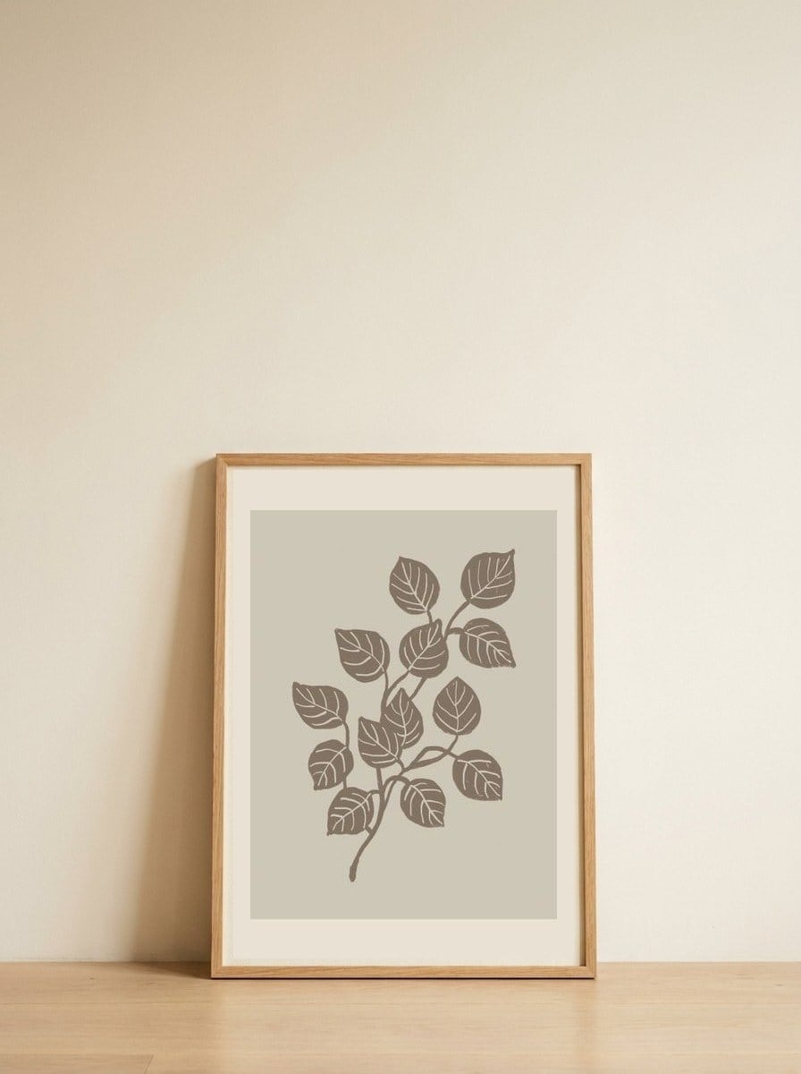 Serene Leaf Branch — framed, leaning against the wall